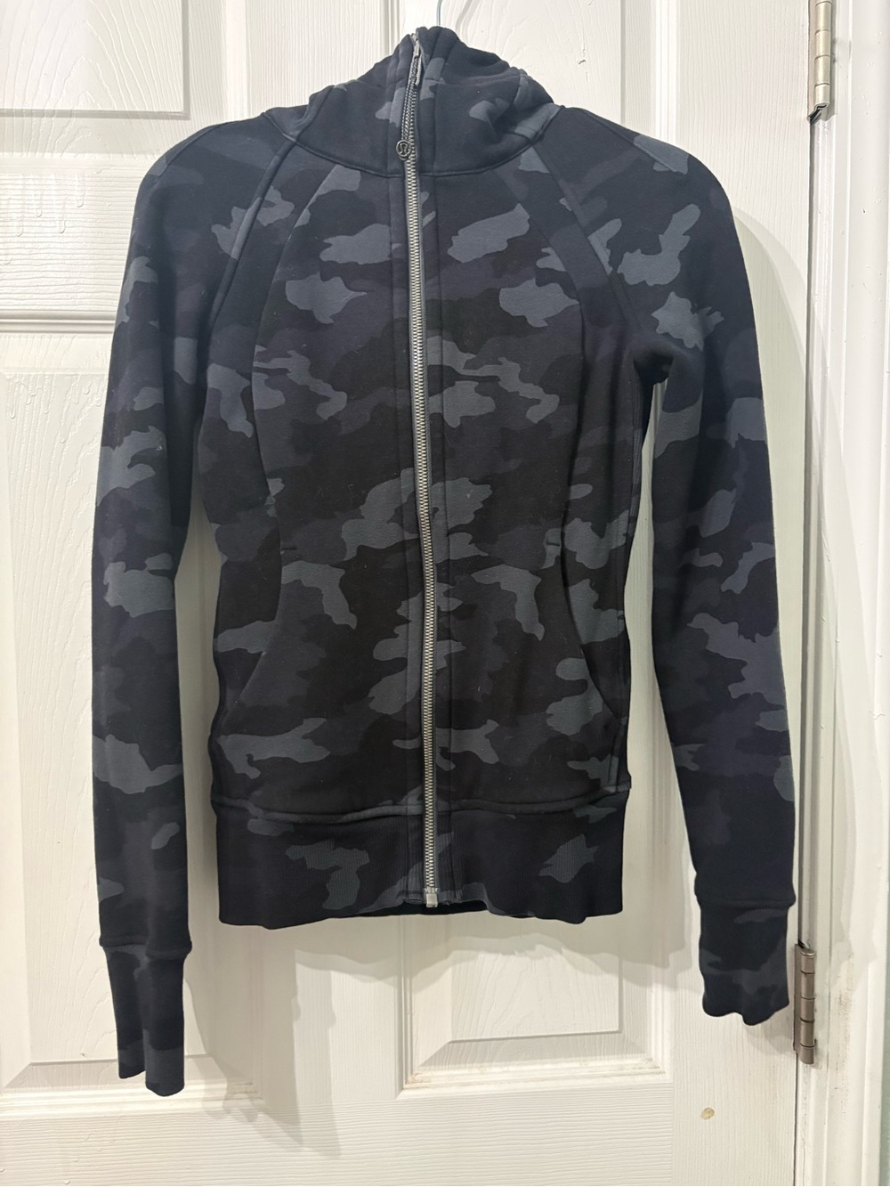 lululemon athletica Black & Gray Camo Full Length Scuba Jacket